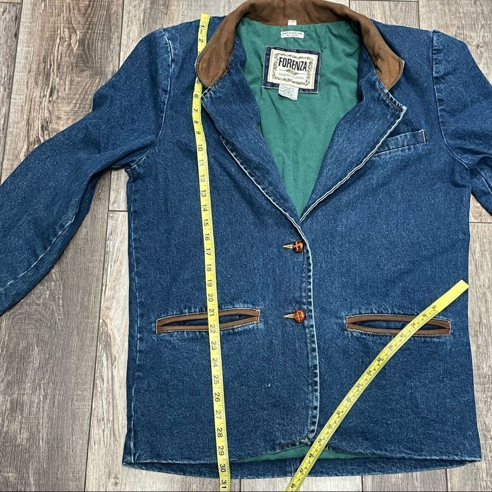 Vintage Forenza Blue Denim with Leather Collar Jacket Size Medium - Picture 13 of 16